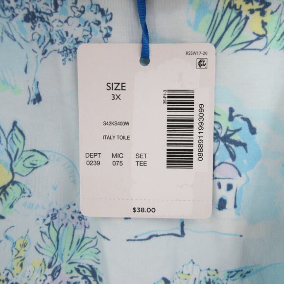 Sleep Sense Top Aqua Blue Pattern Scoop Neck Short Sleeve Pajamas NWT Size 3X - Picture 8 of 10